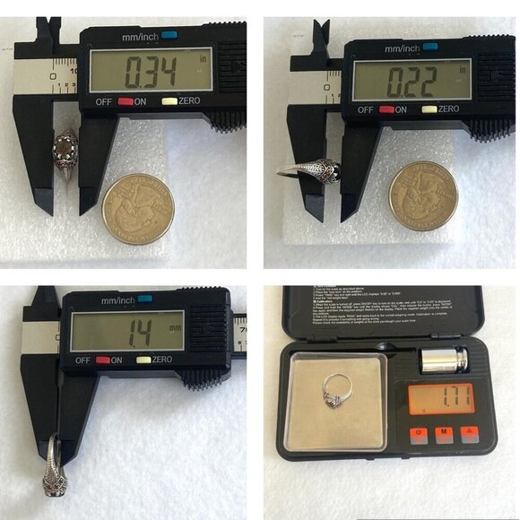 Sterling Silver 925 Dainty Round Smoky Quartz & Opal Accent Ring MISSING STONE - Picture 10 of 16